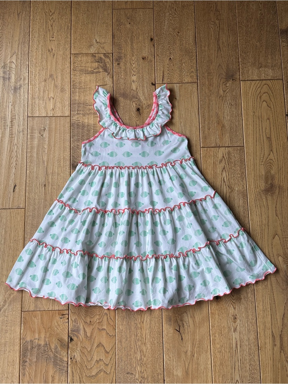 Natalie Grant Summer Fish Print Tiered Twirl Dress size 5